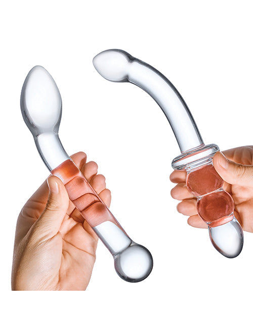 Dildo realista de vidrio de 2 piezas | Set de dildos de vidrio para placer del punto G | Dildo transparente de doble cara
