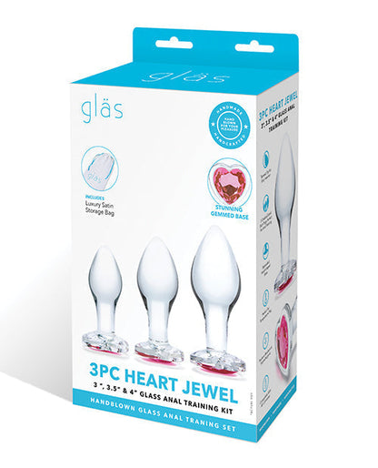 Glas Kit de entrenamiento anal de cristal con joya en forma de corazón de 3 piezas