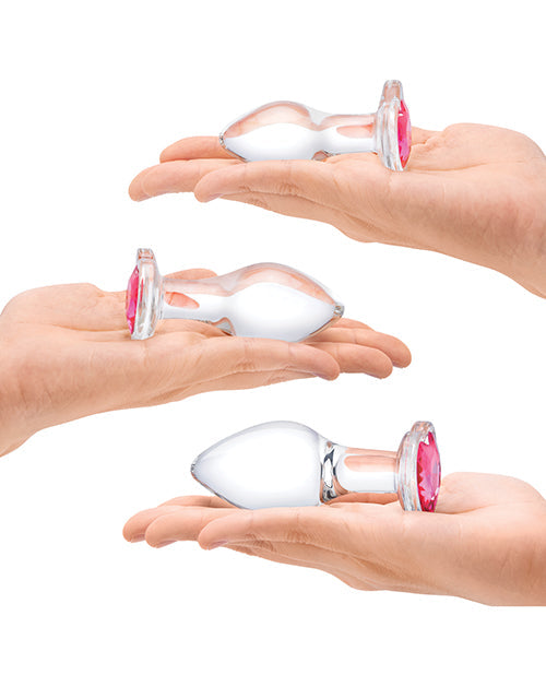 Glas Kit de entrenamiento anal de cristal con joya en forma de corazón de 3 piezas