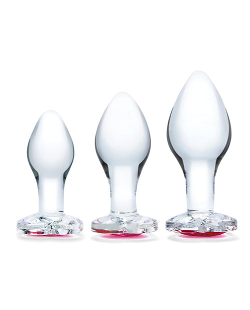 Glas Kit de entrenamiento anal de cristal con joya en forma de corazón de 3 piezas