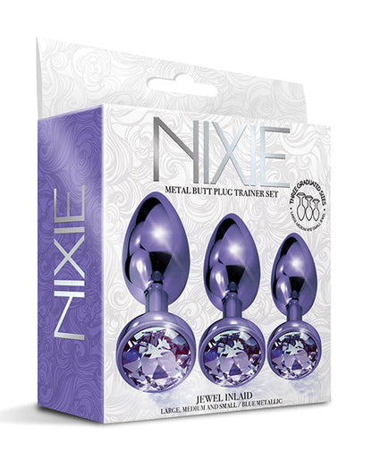 Ensemble d'entraînement Nixie de plug anal en métal avec bijou incrusté – Violet Métallique