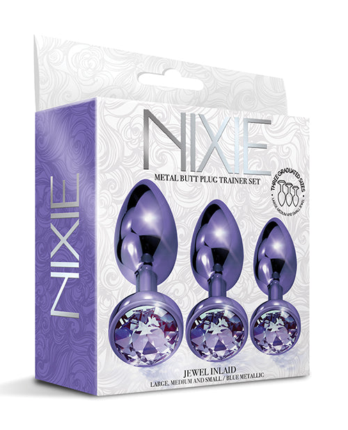 Nixie Juego de entrenamiento de plugs anales de metal con joya incrustada - Morado metálico