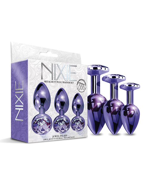 Ensemble d'entraînement Nixie de plug anal en métal avec bijou incrusté – Violet Métallique