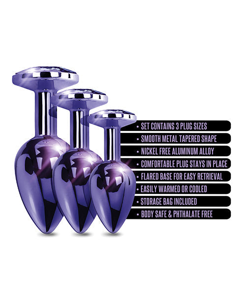 Ensemble d'entraînement Nixie de plug anal en métal avec bijou incrusté – Violet Métallique