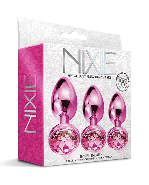 Juego de entrenamiento de plug anal de metal Nixie con gema incrustada - Rosa metálico
