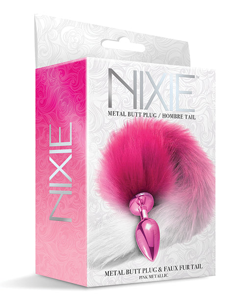 Nixie Plug anal en métal avec queue en fausse fourrure – Rose métallisé