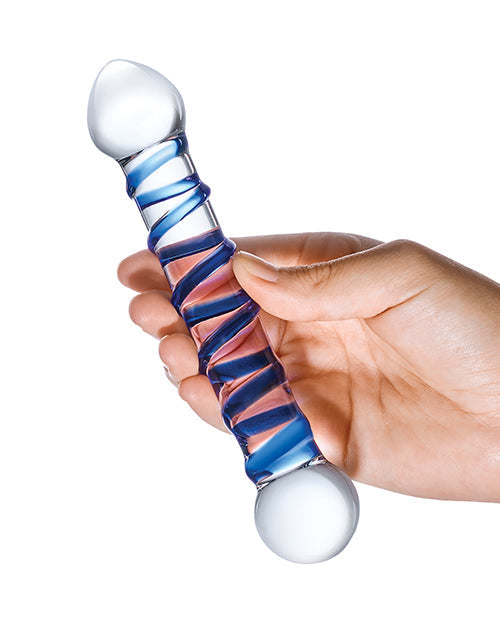 Dildo grande de cristal de 6.5" | Dildo espiral realista | Dildo de cristal espiral azul | Dildo de frío/calor seguro para el cuerpo