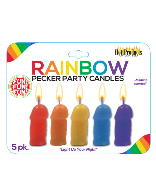 Bougies en forme de zizi arc-en-ciel - Couleurs assorties - Lot de 5
