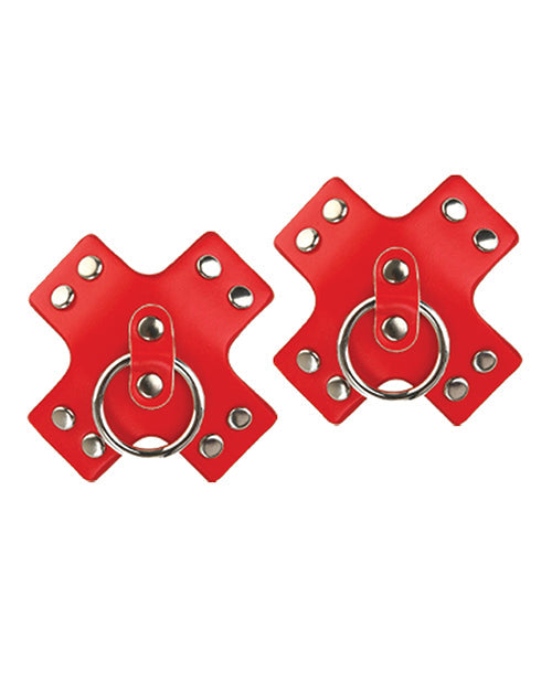 Nipplicious Seducer Pezoneras de cuero con aro - Rojas