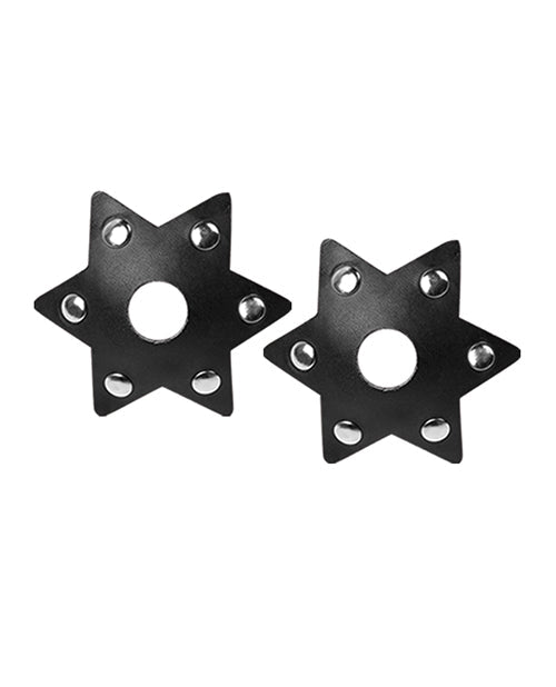 Cache-tétons Nipplicious Starstruck en cuir avec clous et trou pour le téton - Noir