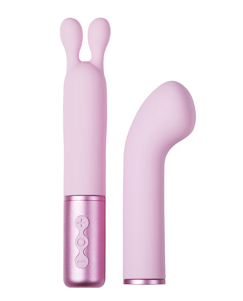 Vibromasseur Lapin Collection Coquine | Vibromasseur Point G à Têtes Interchangeables | Vibromasseur Clitoridien Rose Bundle