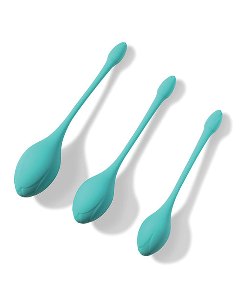 Juego de bolas chinas Bluebell Floral de 3 tamaños y pesos para ejercicios de Kegel - Azul