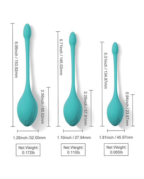 Juego de bolas chinas Bluebell Floral de 3 tamaños y pesos para ejercicios de Kegel - Azul