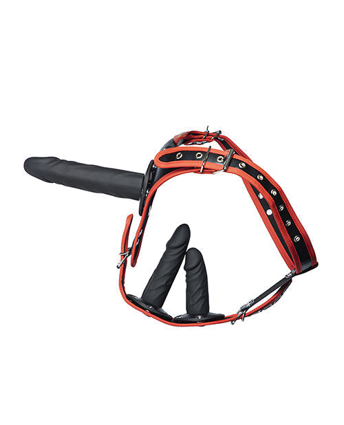 Ensemble de harnais de godemichet triple plaisir Kinky Play Box - Noir/Rouge