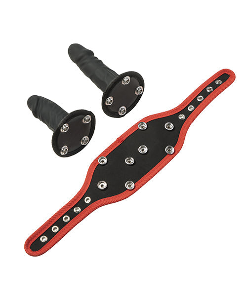 Ensemble de harnais de godemichet triple plaisir Kinky Play Box - Noir/Rouge