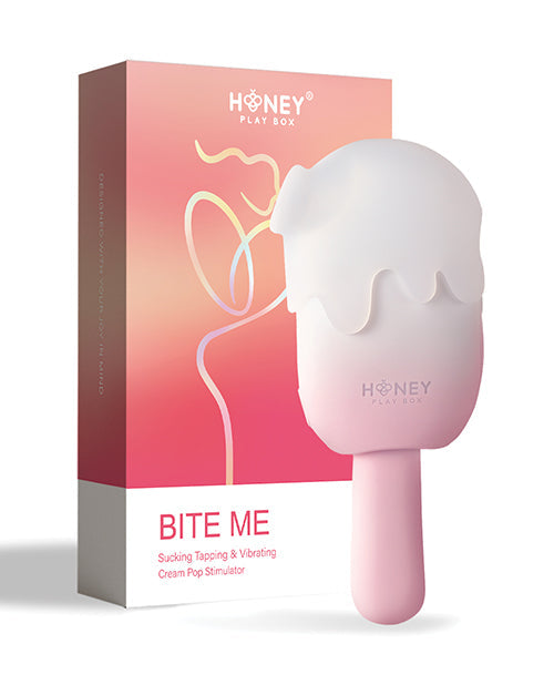 Masticable, con ventosa, golpeteo y vibración Crema Estimulante en Paleta - Rosa/Blanco