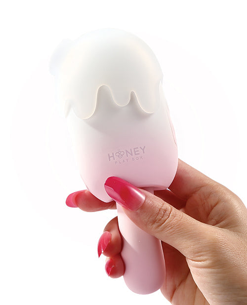 Masticable, con ventosa, golpeteo y vibración Crema Estimulante en Paleta - Rosa/Blanco