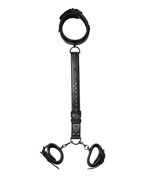 Arnés con cuello, restricciones de muñeca y caja de juegos Kinky Play Box - Negro
