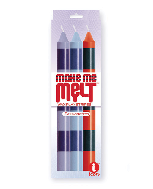 Bougies sensuelles à gouttes chaudes Make Me Melt de 9's - Lot de 3 Passionettes Stripes