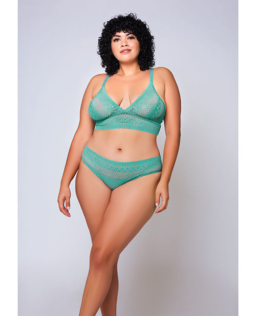 Bralette y braguita estilo hipster de encaje geométrico azul cerceta 2X