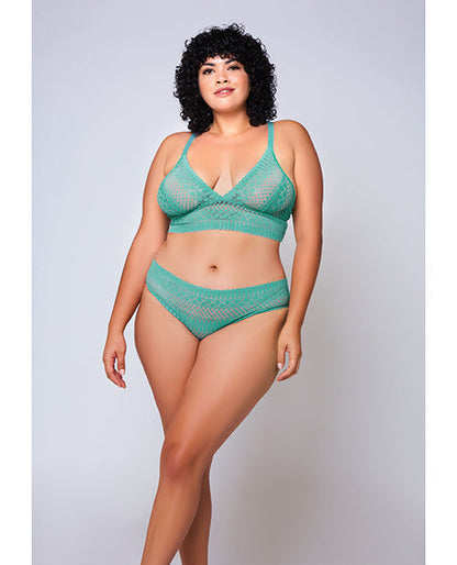 Bralette y braguita estilo hipster de encaje geométrico azul cerceta 2X