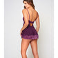 Guêpière en dentelle teinte en croisé et microfibre avec string assorti – violet, taille S/M