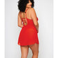 Nuisette et string en dentelle festonnée et résille fine rouges, taille 1X