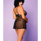 Babydoll de malla suave y tanga negra 3X