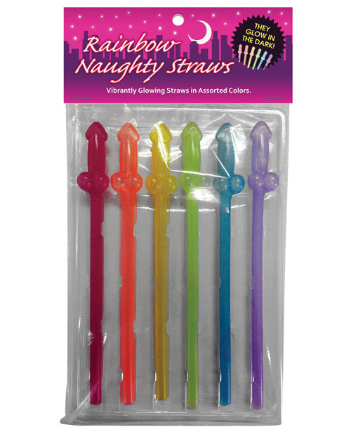 Pailles coquines arc-en-ciel phosphorescentes - Lot de 6