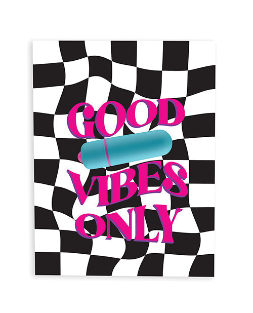 Carte de vœux coquine Good Vibes Only avec vibromasseur en sucre d'orge et lingettes Fresh Vibes