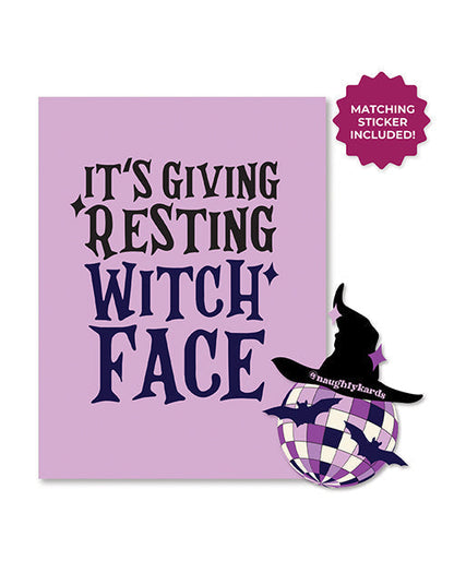 Tarjeta de felicitación de bruja de Halloween con pegatina