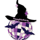 Tarjeta de felicitación de bruja de Halloween con pegatina