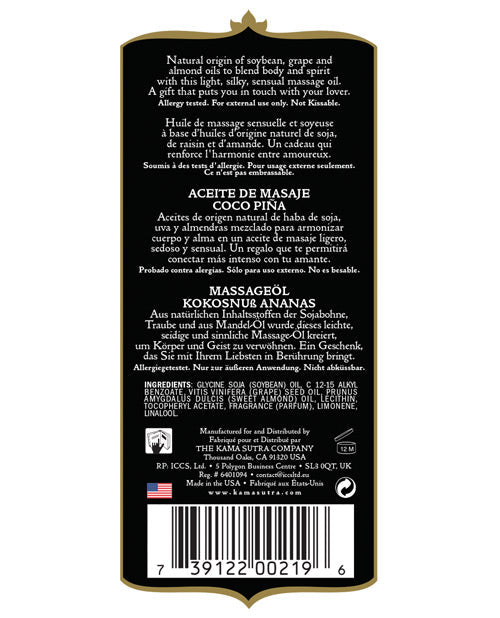 Huile de massage Kama Sutra Naturals - Noix de coco Ananas 240 ml