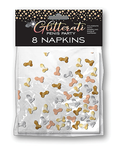 Serviettes de fête Pénis Paillettes - Paquet de 8