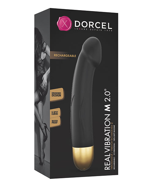 Vibrador recargable Dorcel Real Vibration M 2.0 de 21,8 cm - Negro/Dorado