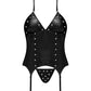 Corset "Lust Madame" avec porte-jarretelles métalliques et string noir L/XL