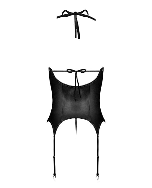 Corsé Lust Madame con ligueros de metal y tanga, negro, talla S/M
