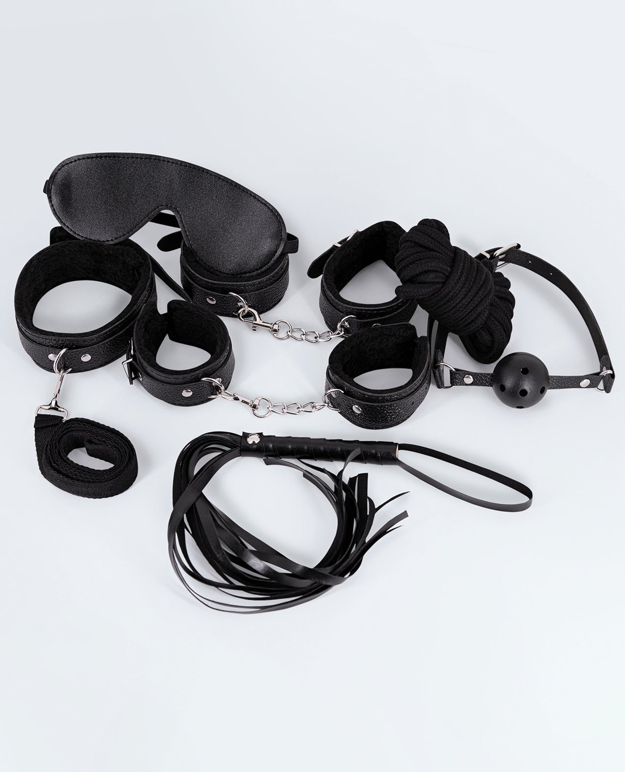 Lust Juego de 7 piezas de Bondage Lite de cuero sintético PU - Negro