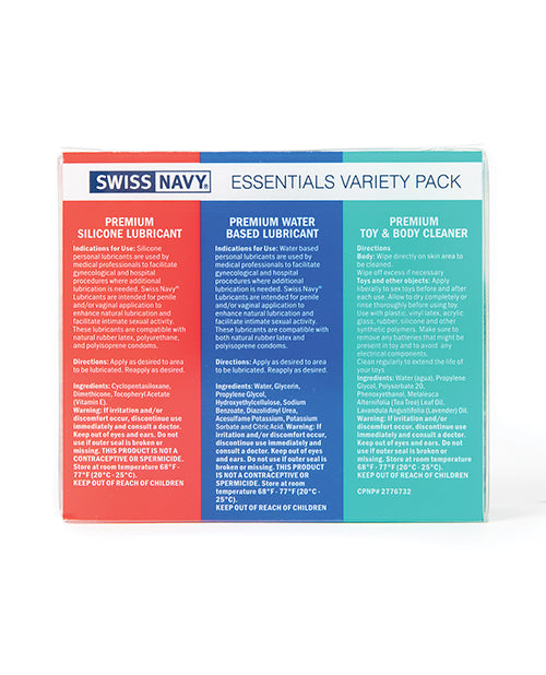 Swiss Navy Essentials Paquete Surtido de 3 - 1 oz