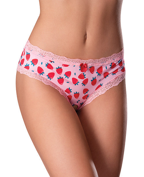 Shorty string entrejambe ouvert Sweet Treats avec lubrifiant fraise Wicked Sensual Care – Rose S/M