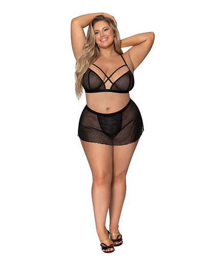 Bralette de tiras "La chica de al lado" con minifalda de tanga negra 2X