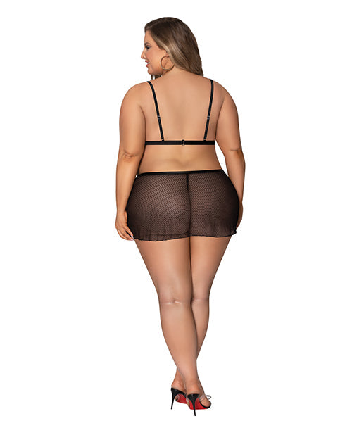 Bralette de tiras "La chica de al lado" con minifalda de tanga negra 2X