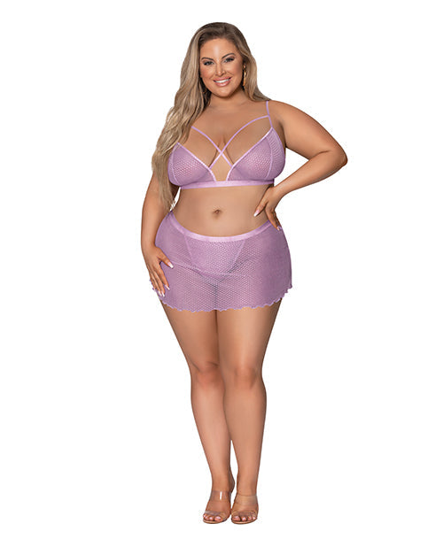 Bralette de tirantes Girl Next Door con falda tanga coqueta lila 2XL