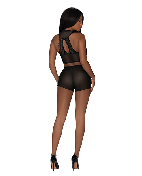 Ensemble Moderne Romance à Nœud Halter & Shorty Noir S/M