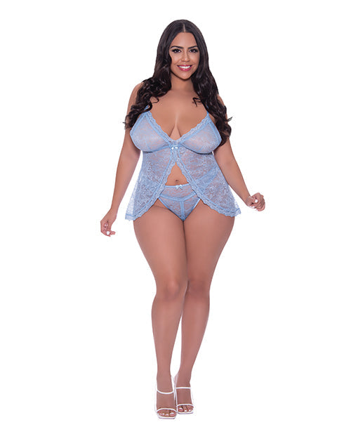 Poupée Babydoll en dentelle Ooh La & culotte fendue pervenche TG