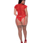 Ooh La Lace Basquine à Manches Courtes & Tanga Rouge QN