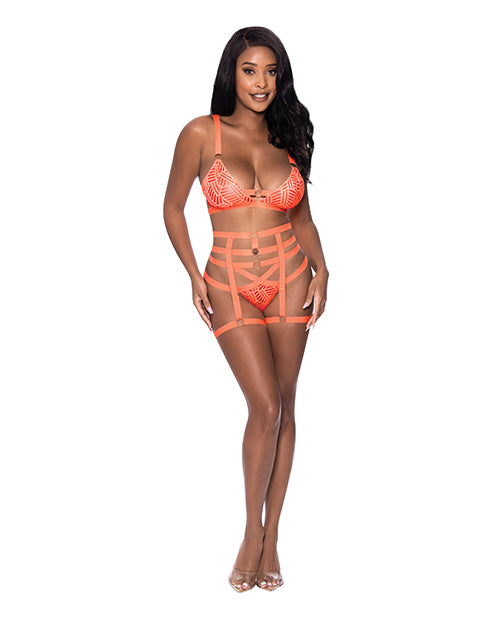 Bralette Rude Awakening, Porte-jarretelles Haut de Cuisse & Culotte Coquine Orange L/XL