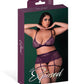 Ensemble 3 pièces en maille extensible et dentelle Leather & Lace avec porte-jarretelles et string - Prune 2X