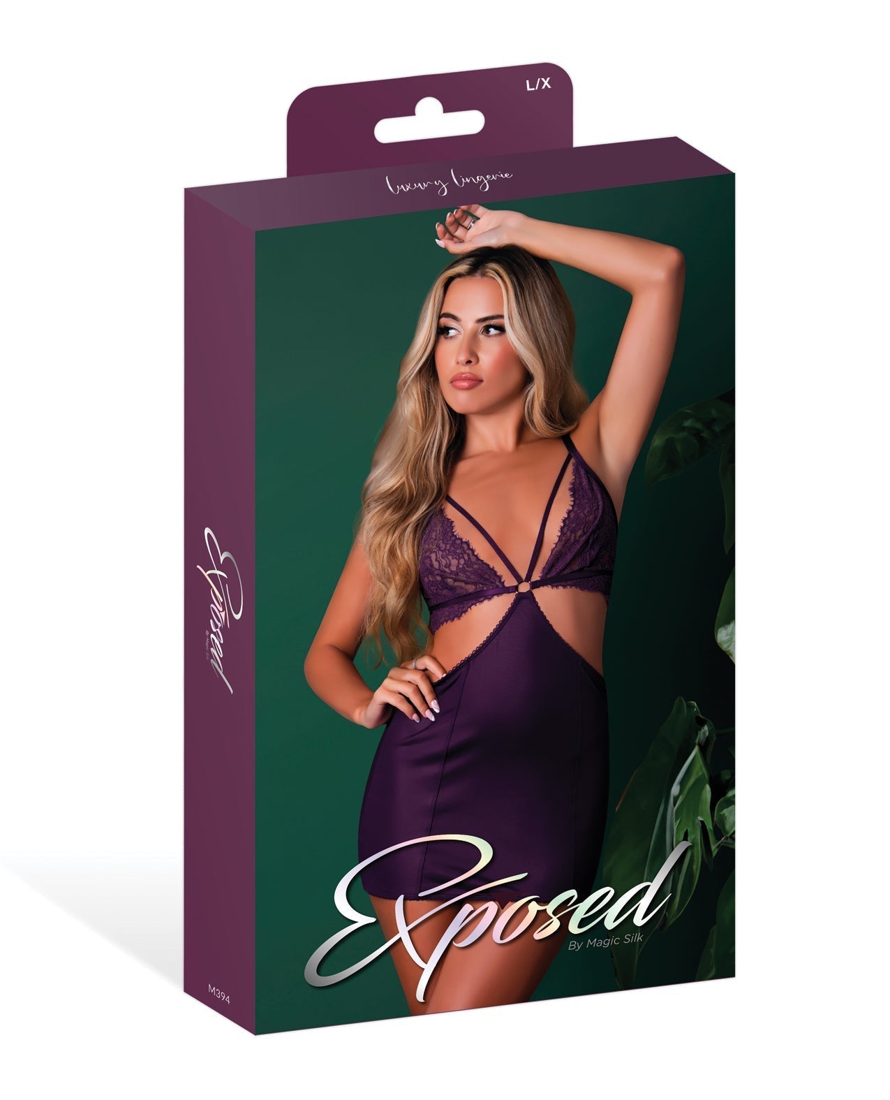 Chemise extensible en maille et dentelle Leather & Lace avec string - Lot de 2 pièces prune L/XL