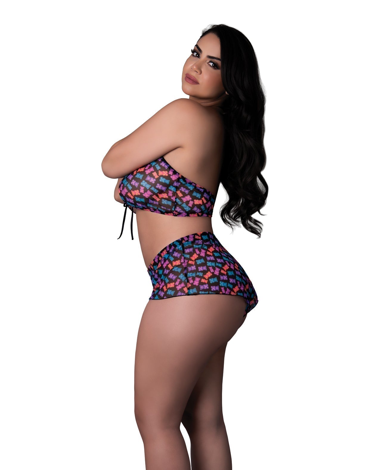 Ensemble 2 pièces haut court licou et short Hazy Dayz Gummy Bear réfléchissant à la lumière noire - Multi QN